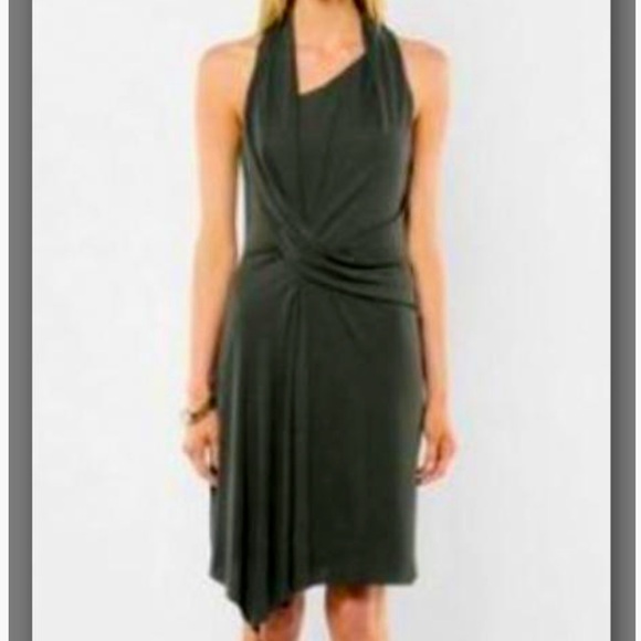 Helmut Lang Vortex Deep Cowl Dress Size XS Deep Green Knee Length Minimal Draped - Picture 1 of 8